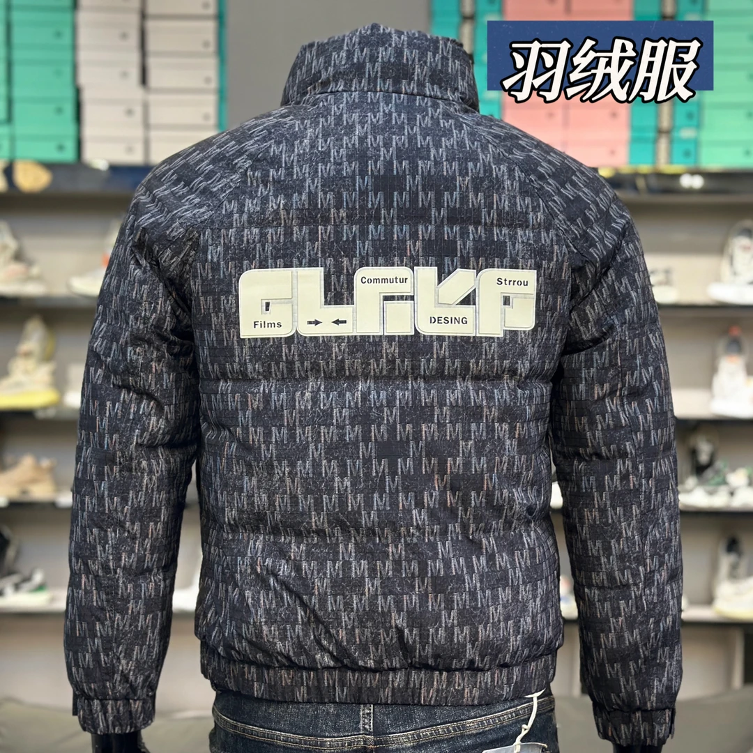 冬季国标男白鸭绒羽绒服潮牌工装保暖外套字母印花加厚立领上衣