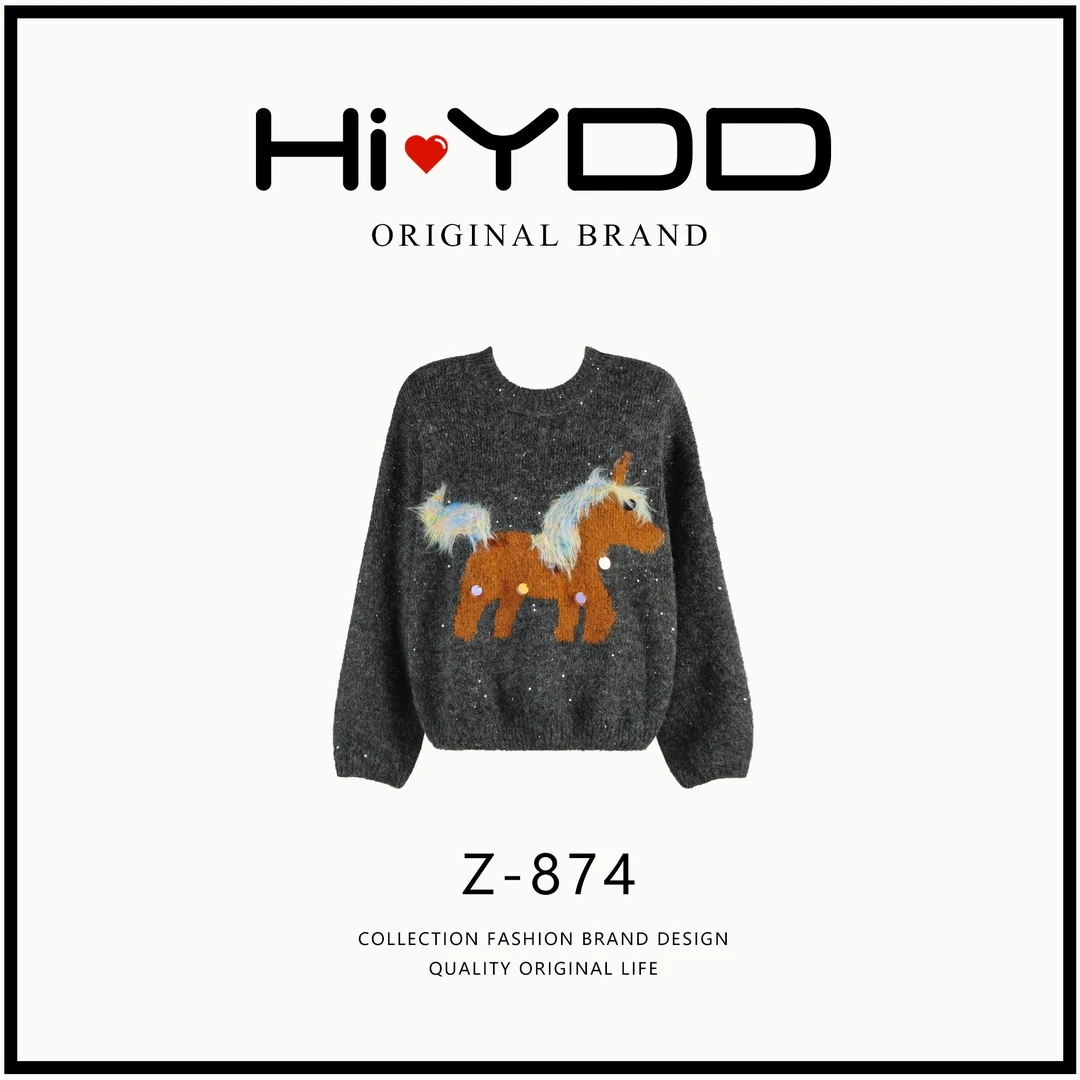 YDD•「Z-874」圆领刺绣提花慵懒毛衣冬季洋气减龄宽松上衣女LD-7910