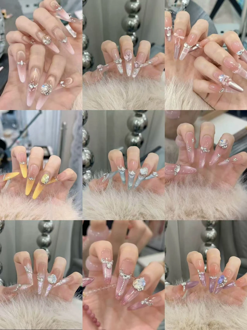 {0开头}纯手工穿戴甲法式猫眼渐变爆闪显白公主风美甲