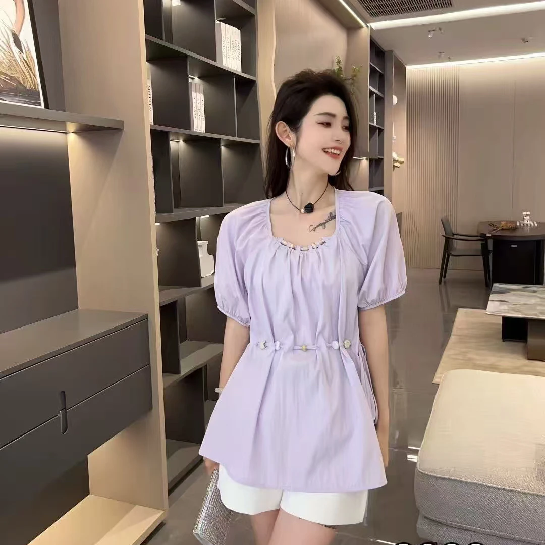 3922-2025年夏季新款时尚洋气设计感收腰显瘦百搭薄款上衣