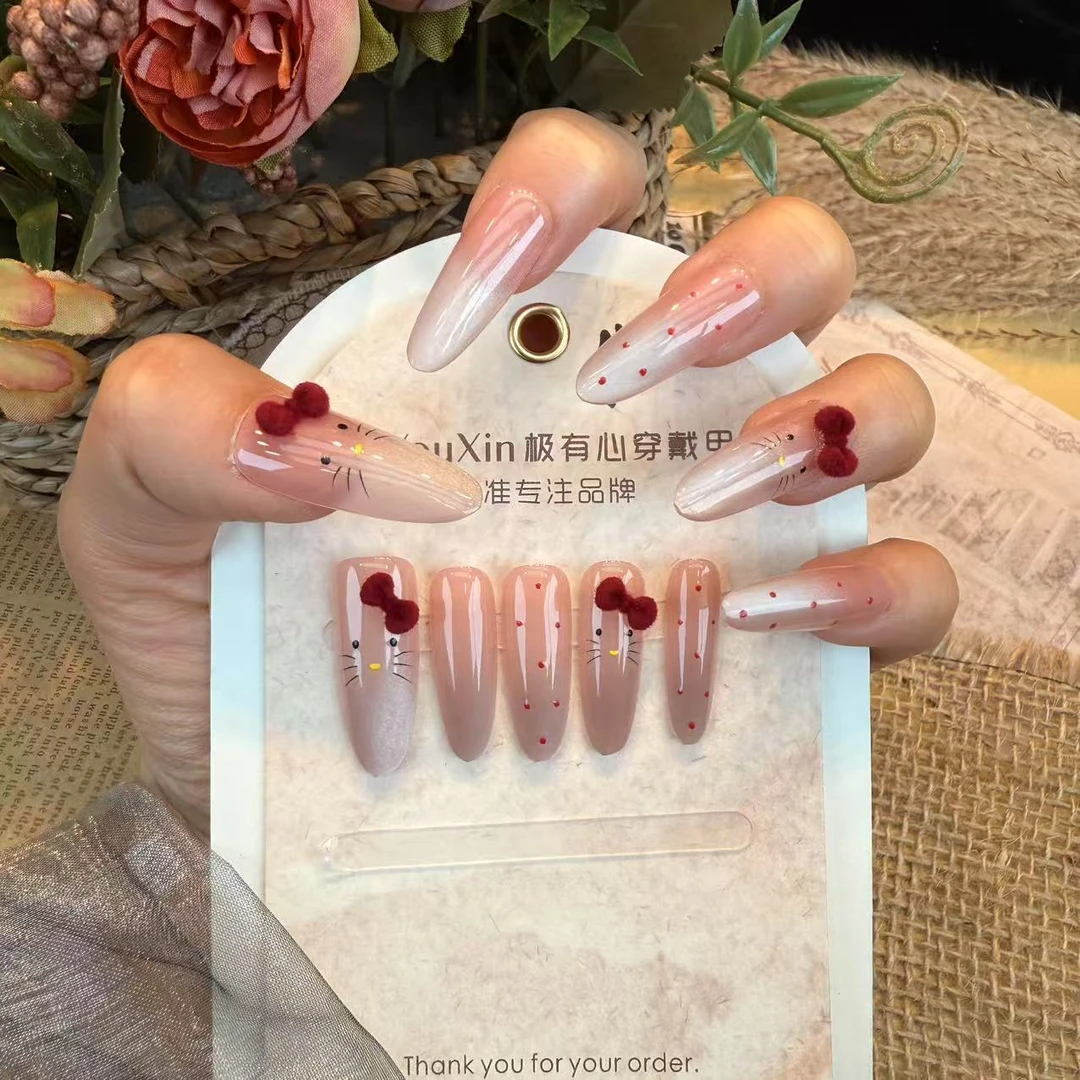 半手工美甲穿戴甲猫眼多巴胺杏仁甲短中长款轻奢美甲贴片显白气质