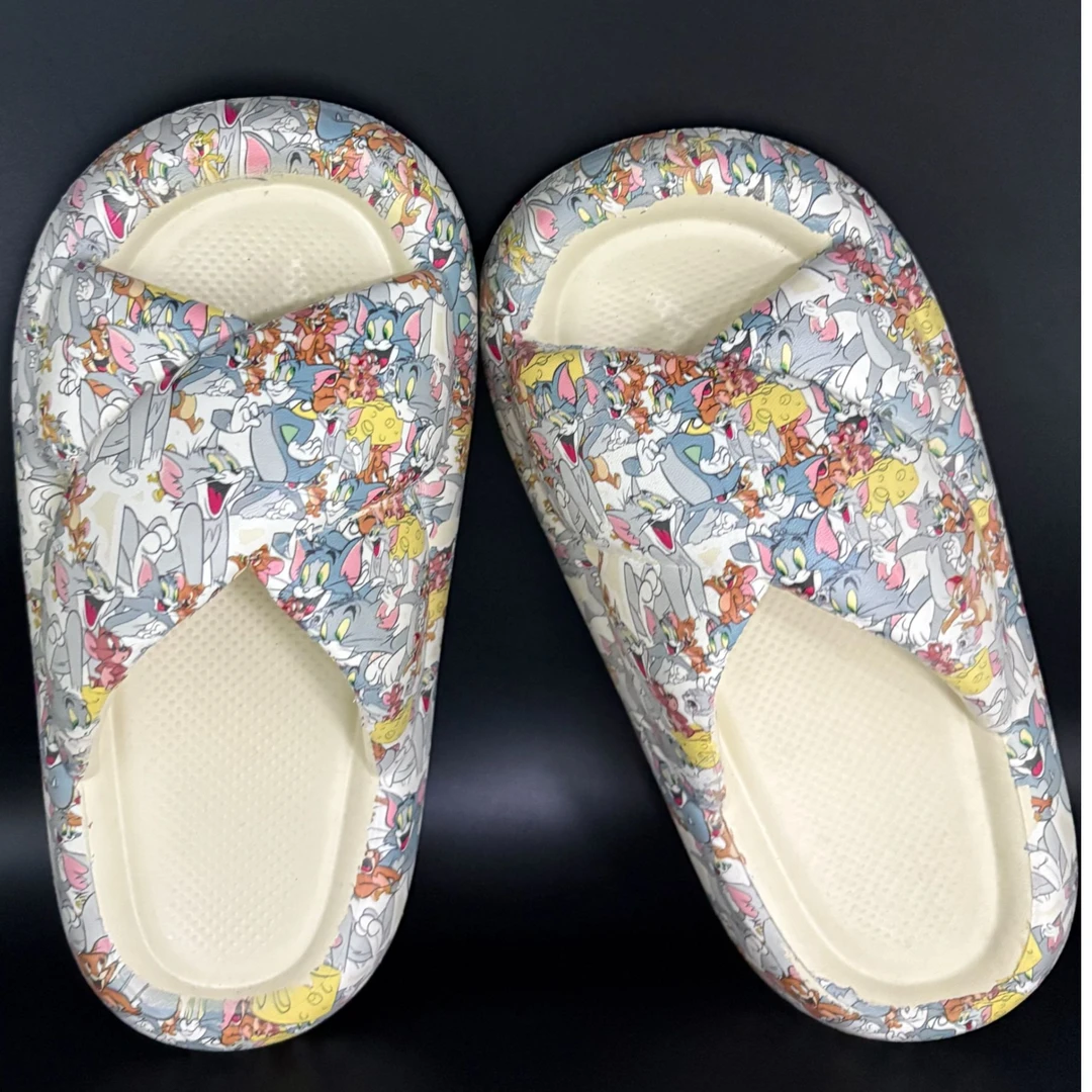 甜辣风中跟凉靴植物花卉一字带凉鞋舒适户外卡通