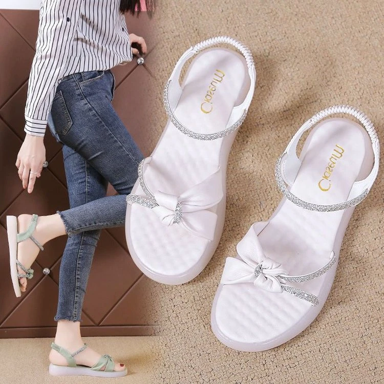 新款夏季百搭时尚舒适平底女鞋软底透气学生党凉鞋橡胶底PU面