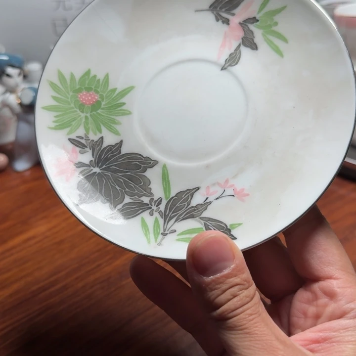 洪江大球泥手绘杯碟有冲线