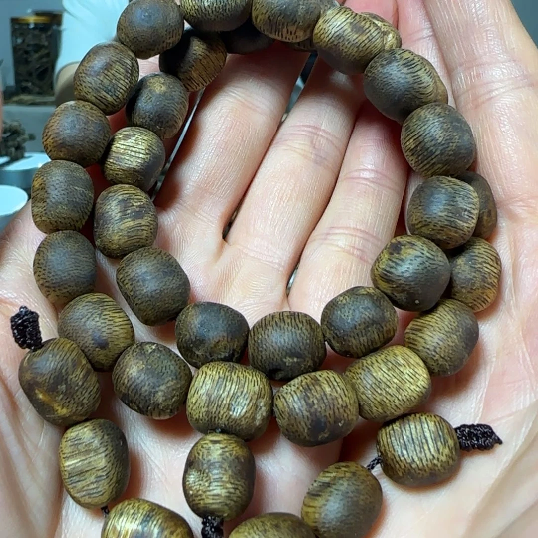 手串沉香绿奇楠沉香乌身随型留疤双圈26克+手串