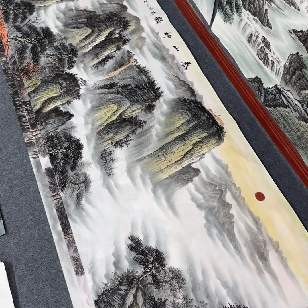 千***水国画尺寸70X180手绘作品
