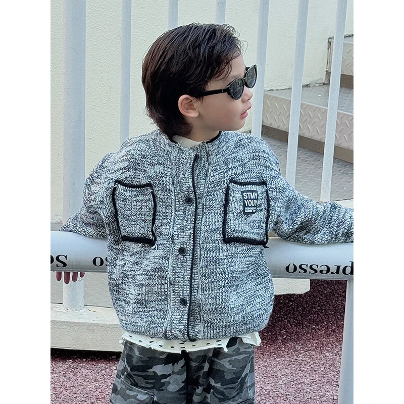 in 爱:qm25男童春秋季帅气毛衣小香风开衫上衣儿童韩版外套24018