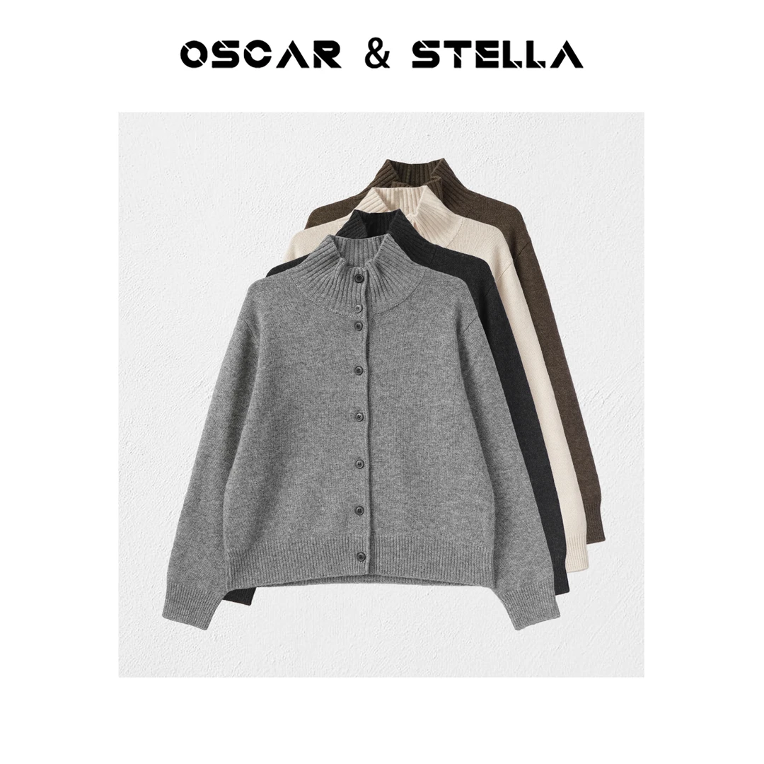 OSCAR&STELLA【木棉】休闲针织纯色长袖高领开衫毛衣34-123104