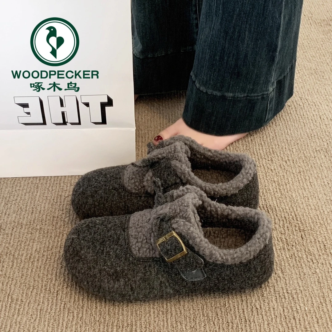 啄木鸟爆款复古休闲勃肯鞋女2025秋冬季新款内增高加绒毛毛棉鞋子
