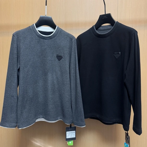 【三角标双面绒长袖】6609男士休闲羊绒桑蚕丝百搭加厚长袖