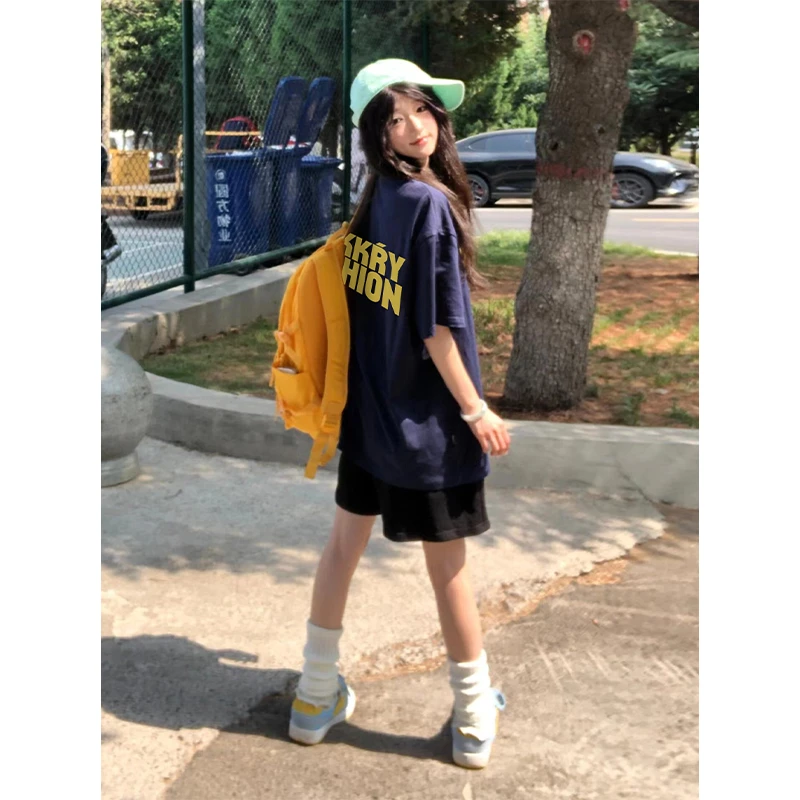 jtrt美式复古情侣潮牌字母印花正肩短袖t恤男女高街宽松半袖上衣