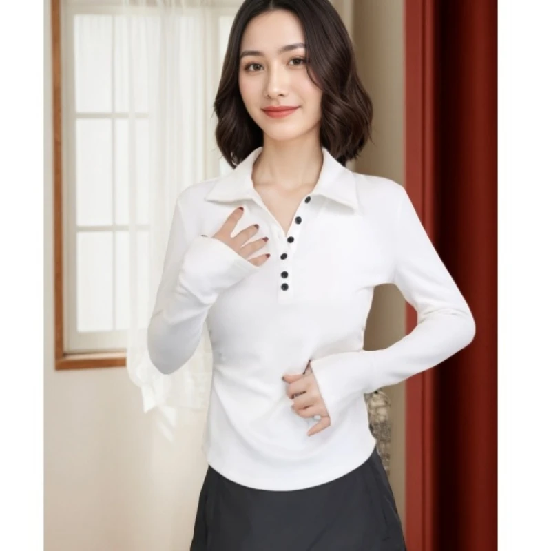 秋冬新款磨毛百搭显瘦修身半开领T恤打底衫上衣LK2507616