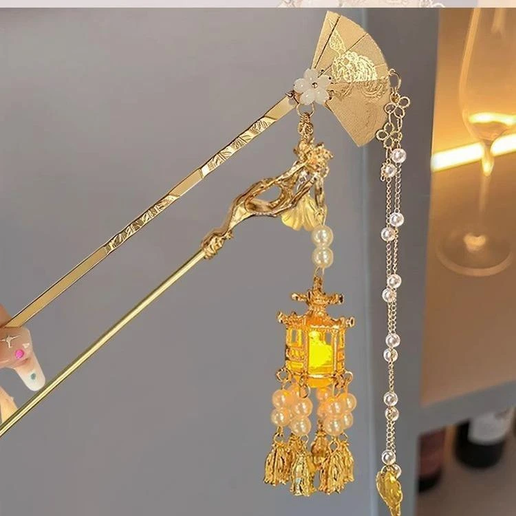 古风步摇流苏发簪女高级感扇子盘发簪子新中式旗袍汉服发钗子头饰