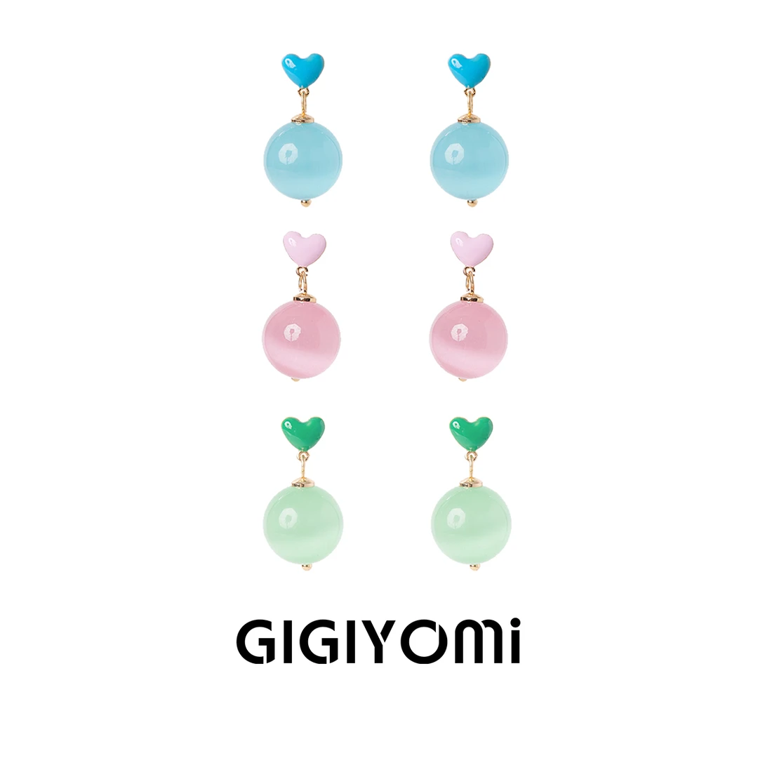 GIGIYOMi 非金属布艺耳饰 韩国小众设计气质猫眼爱心简约耳坠耳钉