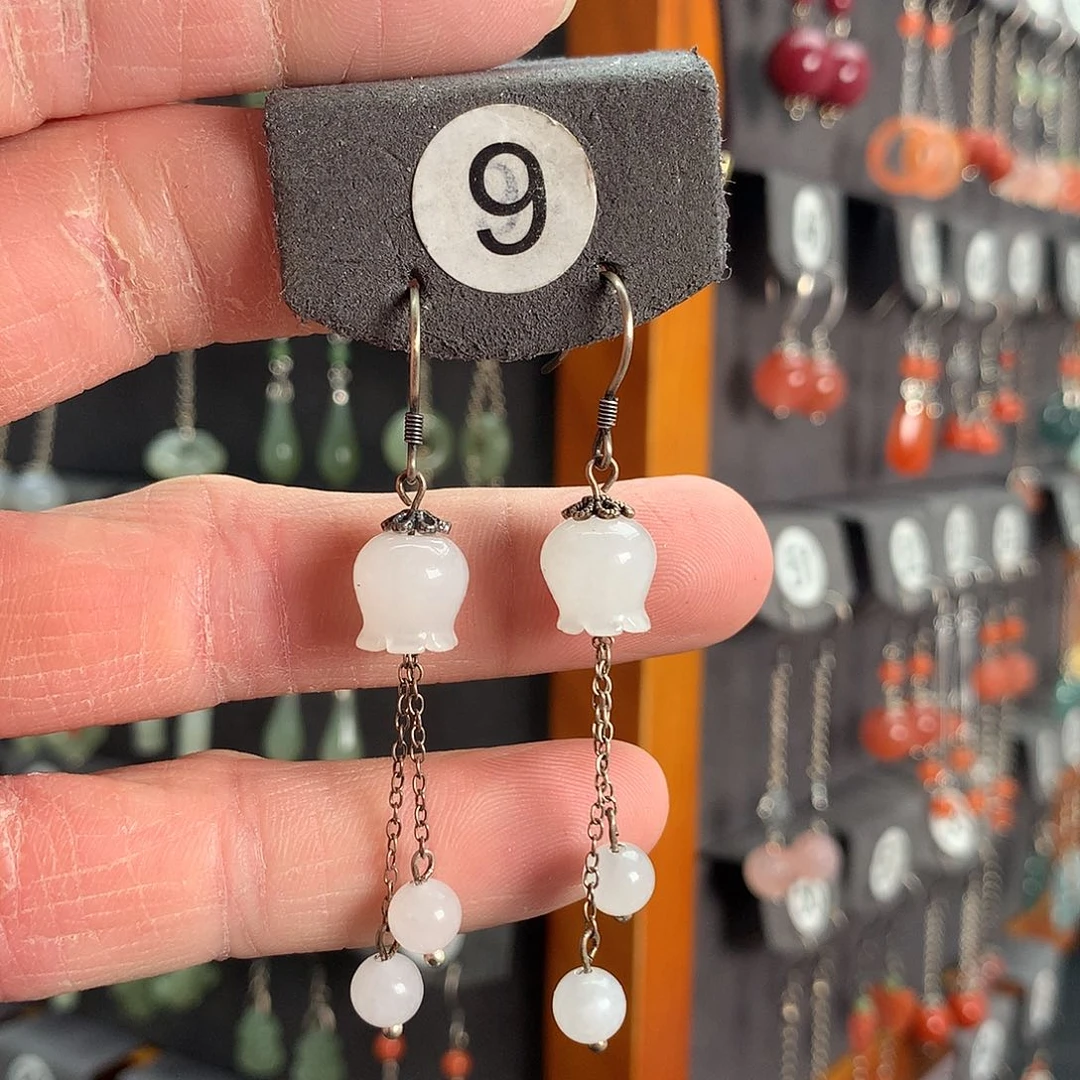 银S925镶嵌和田玉耳饰毛*9