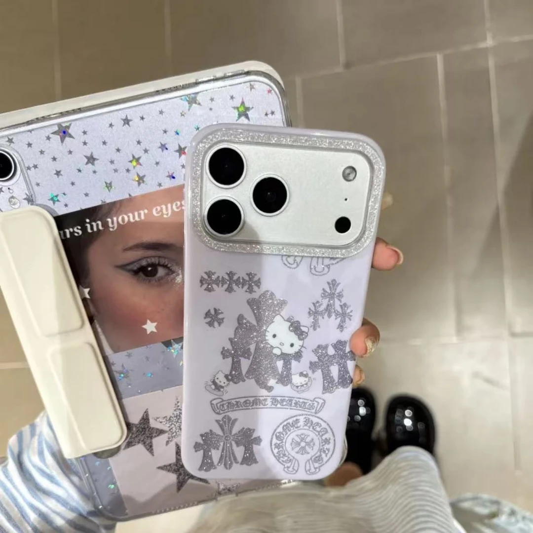 可爱闪粉十字架猫咪适用iPhone17promax手机壳苹果16Pro少女15/14