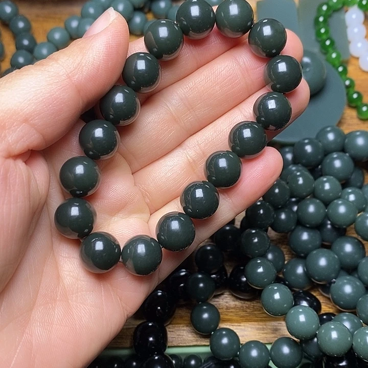 和田玉（青玉）未镶嵌手链和田玉青海格尔木黑青