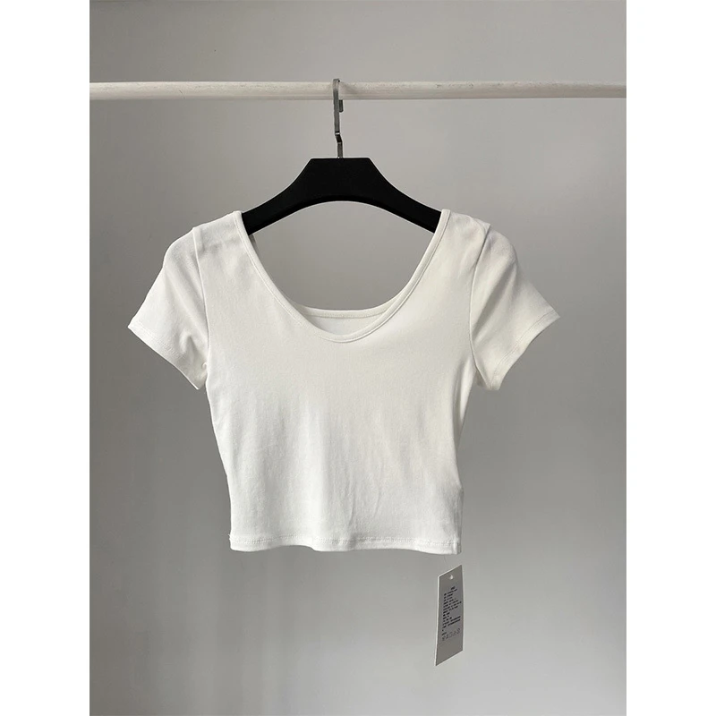 修身正肩短袖T恤新款夏季美式短款高腰显瘦设计紧身上衣辣妹小众
