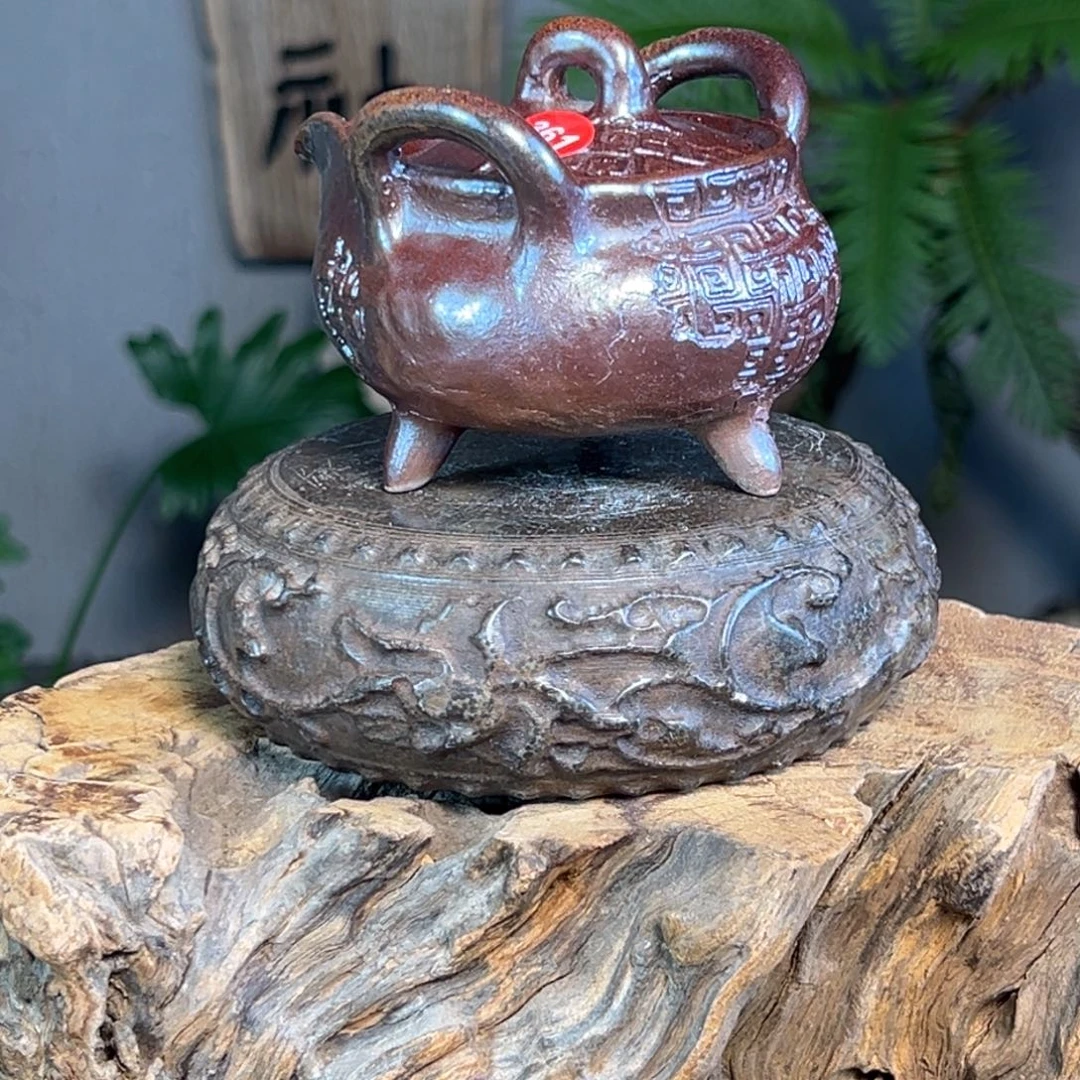 361柴烧手捏宝瓶紫砂老紫泥