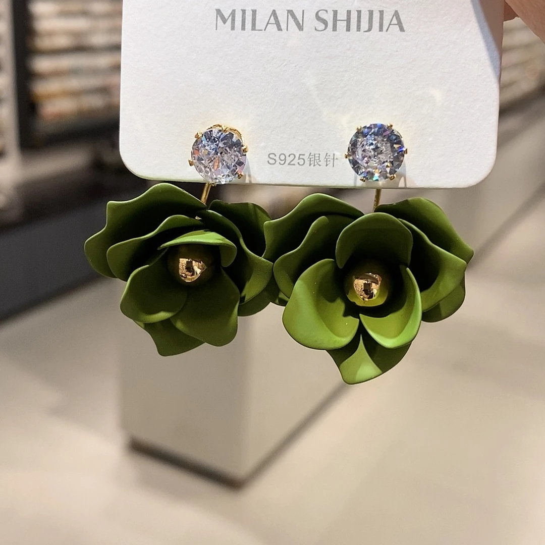 铜合金925银合成立方氧化锆绿色前后花