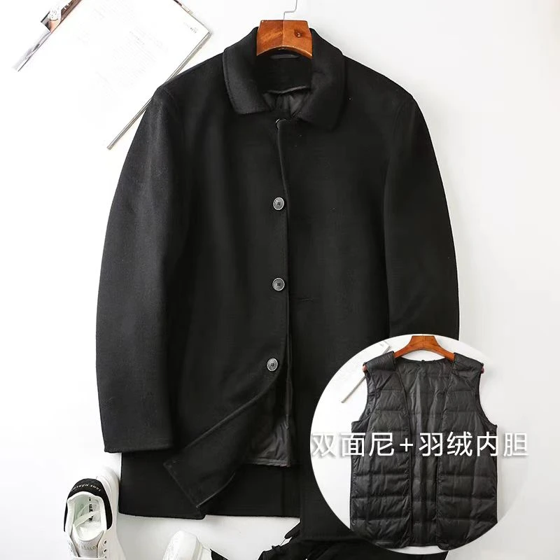 DF1023男士可脱卸双面呢大衣冬季绵羊毛休闲西服