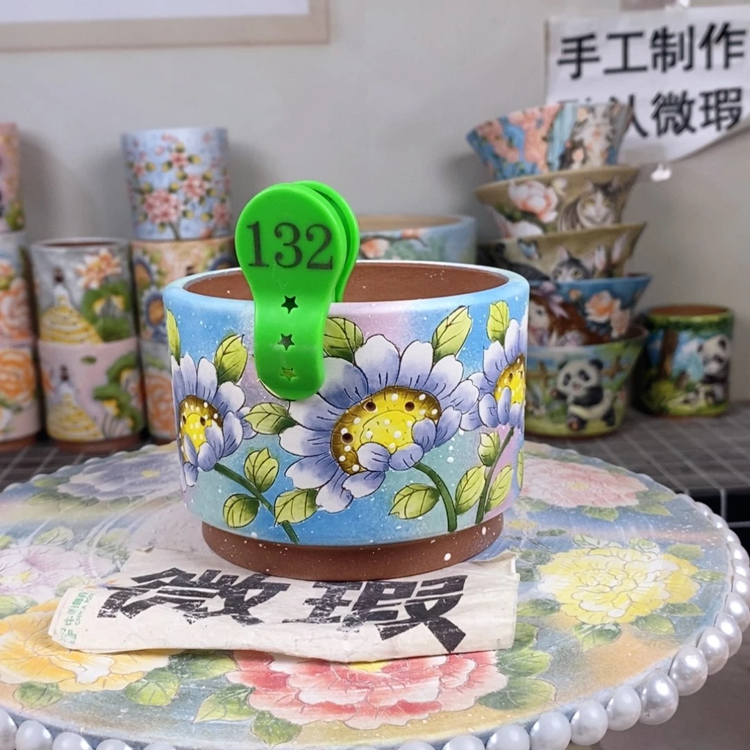 紫砂花盆红陶手绘花盆