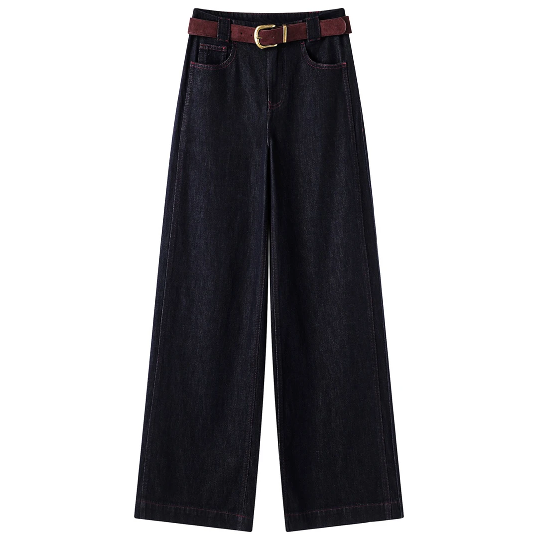 艾诺丝同款秋季新款高腰水洗百搭显瘦直筒阔腿休闲牛仔裤