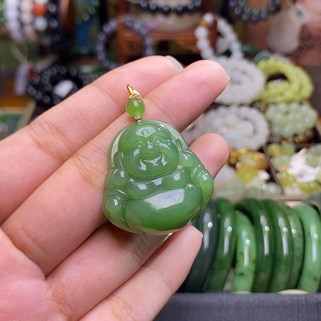 颈饰未镶嵌和田玉碧玉粉绿老矿坑佛公