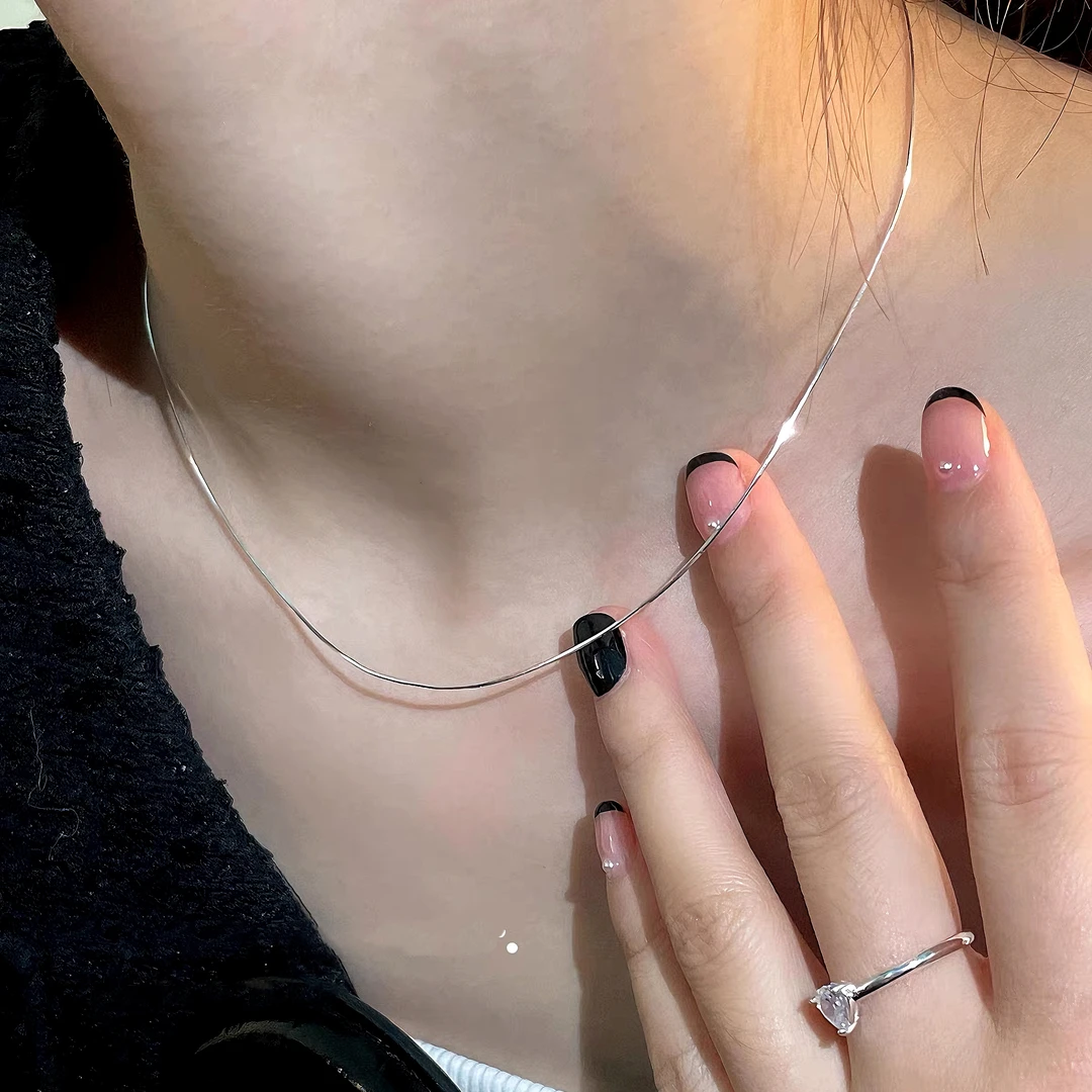 链子925银 极细八角蛇骨链锁骨链纯银925银链子百搭项链简约单带.