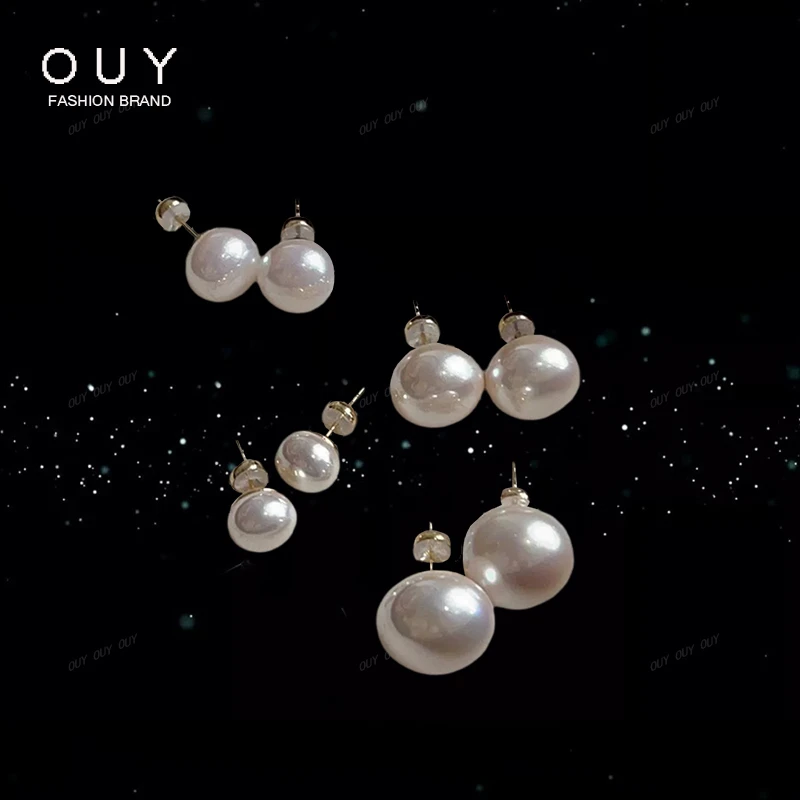 OUY 925银耳饰 馒头珍珠耳钉女士2025新款耳环轻奢小众设计高级感