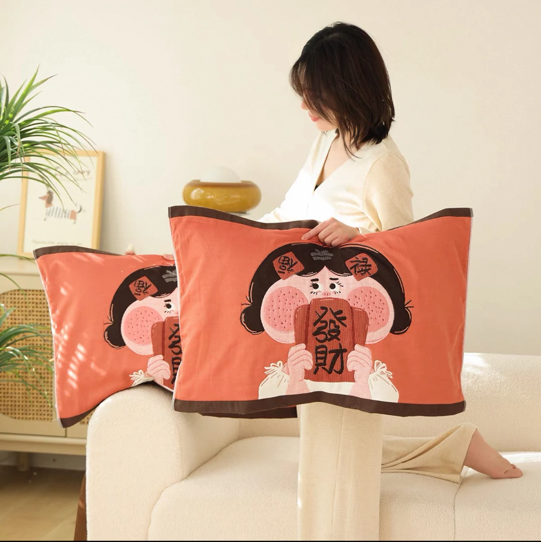 【FREE HOME】高端多层纱全棉枕巾52*78cm 发财
