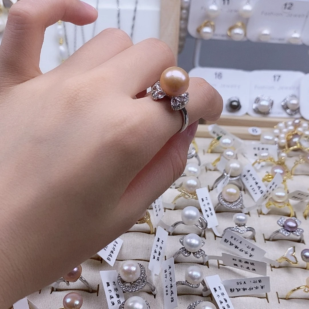 戒指银S925镶嵌淡水珍珠