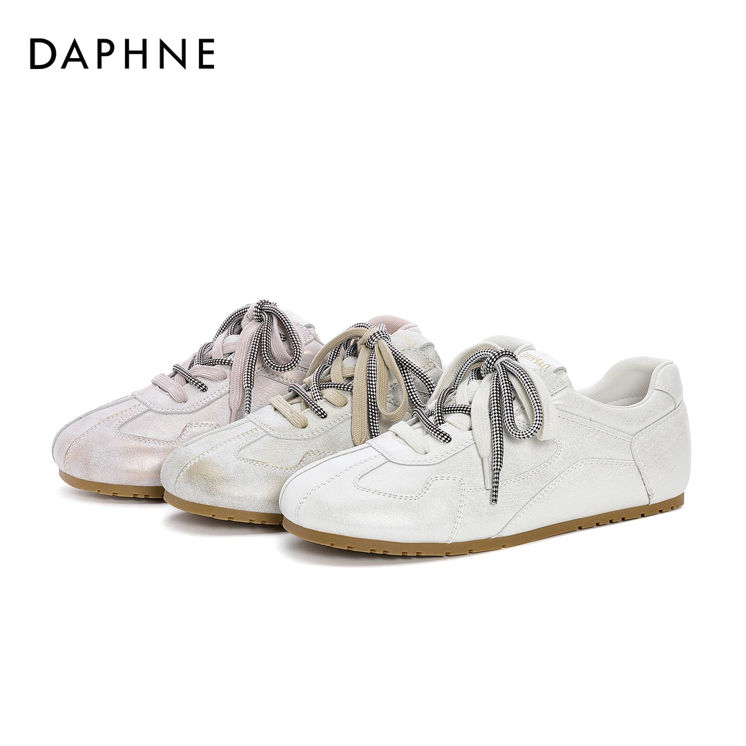 达芙妮2025春季新款学院风时尚百搭软底德训鞋潮流系带平底休闲鞋