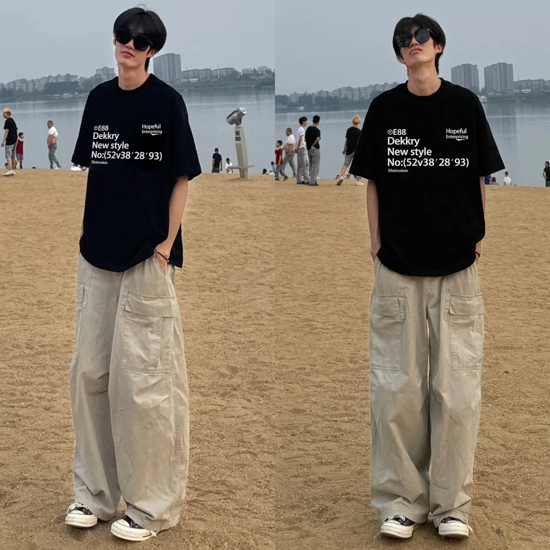 100%纯棉美式潮牌创意字母印花短袖t恤男女夏季百搭情侣休闲上衣