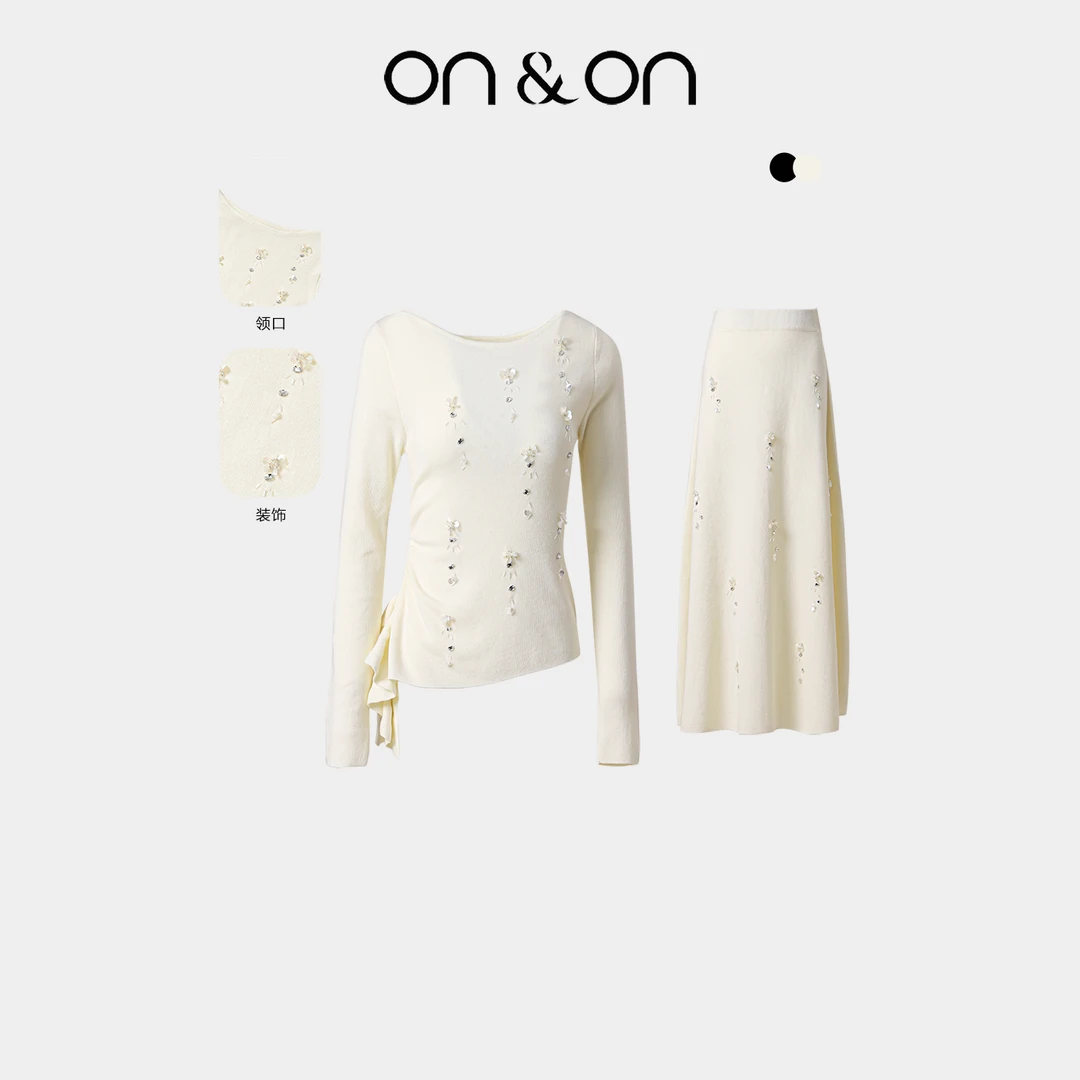 ON&ON/安乃安秋冬新款韩系显瘦重工手工钉珠针织套装-NNWW70181