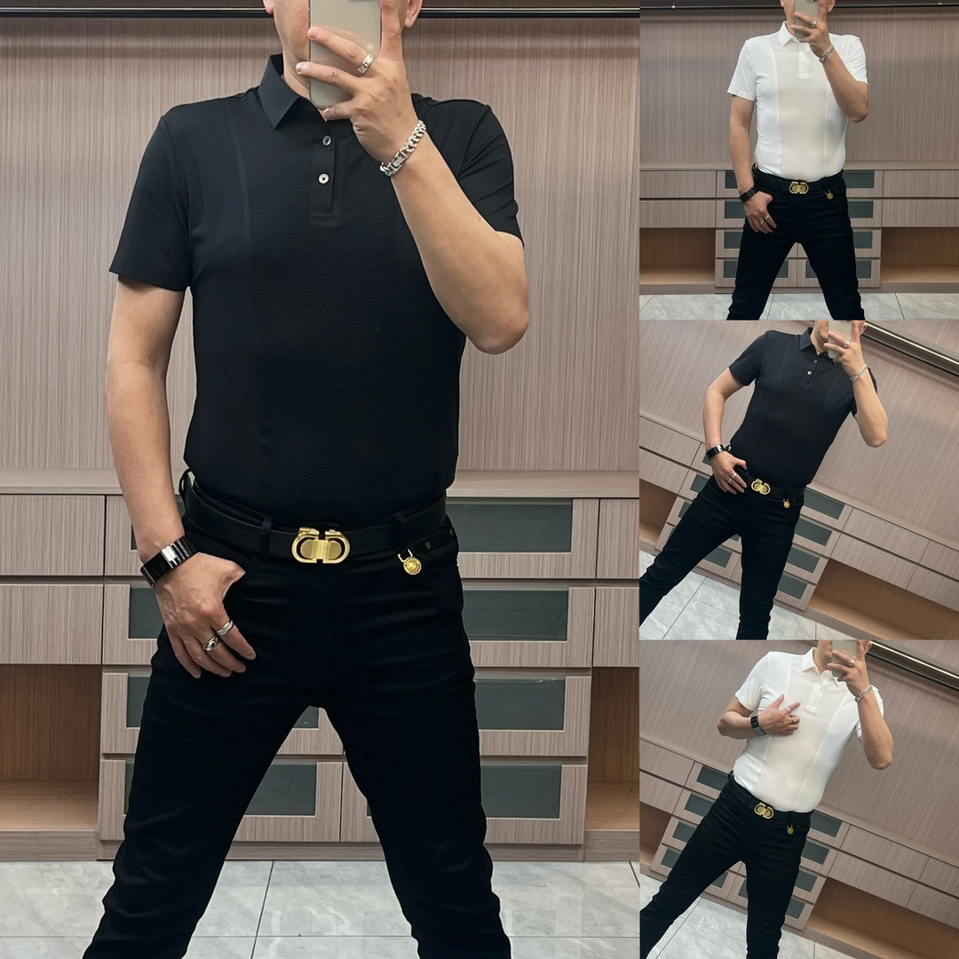 今晨优品-男士夏季锦氨高弹修身拼接工艺休闲Polo衫面料柔软22013