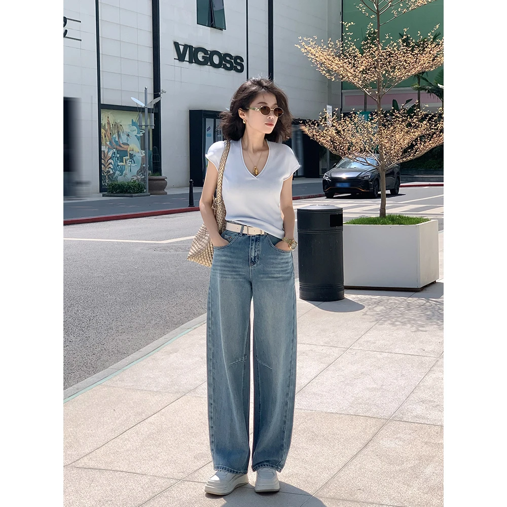 阔腿牛仔牛仔裤显瘦阔腿裤高腰直筒春秋小个子休闲89226