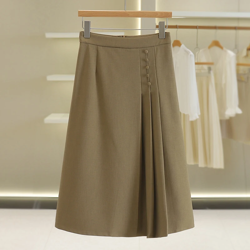 【康康上身款】气质后侧拉链装饰扣显瘦半身裙#ZMN55E025