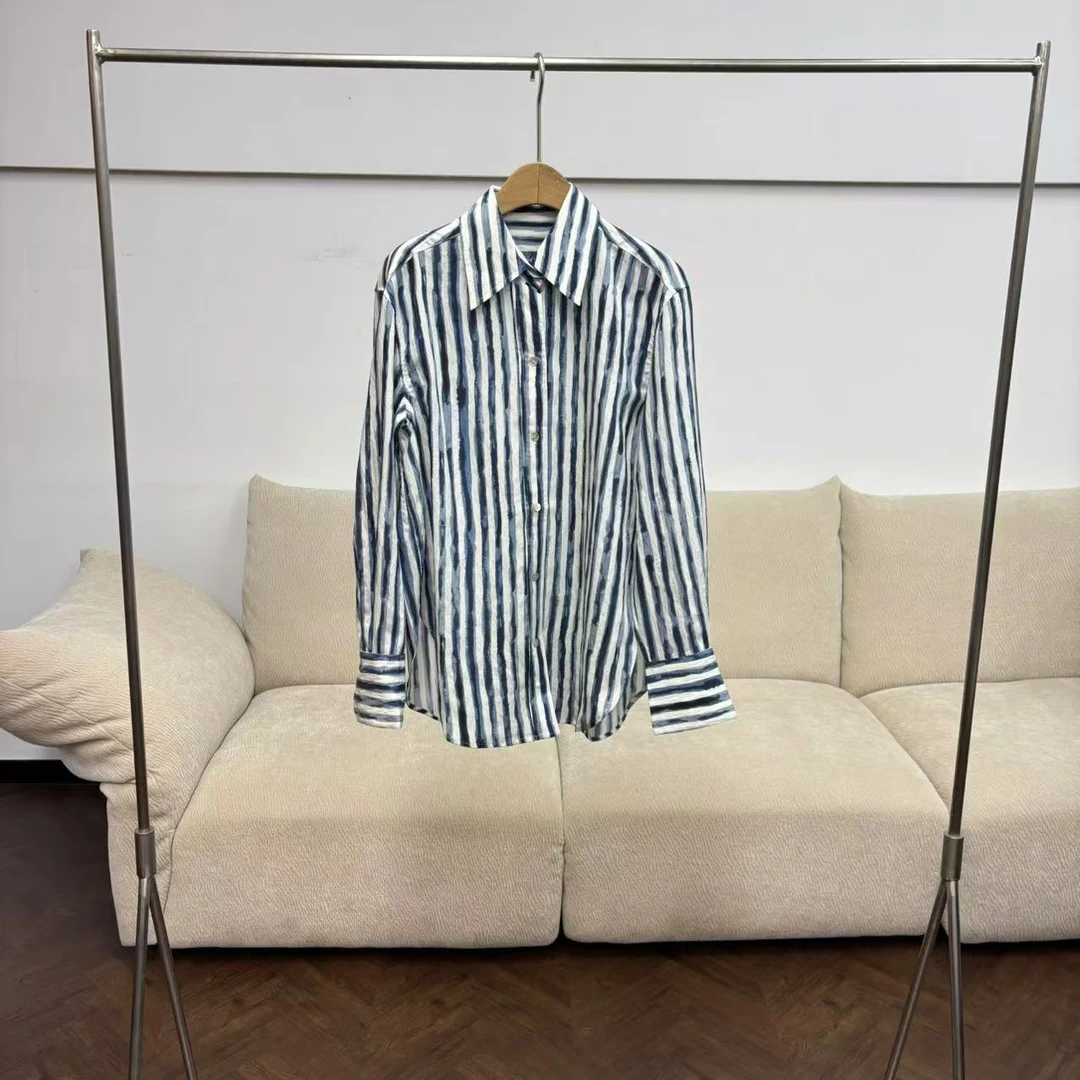 CSY3970 美国客人订单 海岸线条纹水彩衬衫