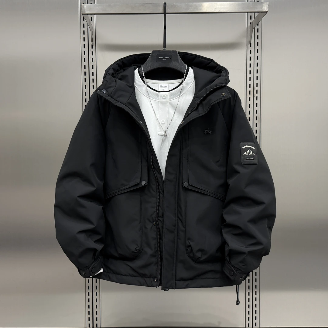 加厚连帽羽绒服男士2025冬季潮牌高级感青年帅气白鸭绒保暖冲锋衣