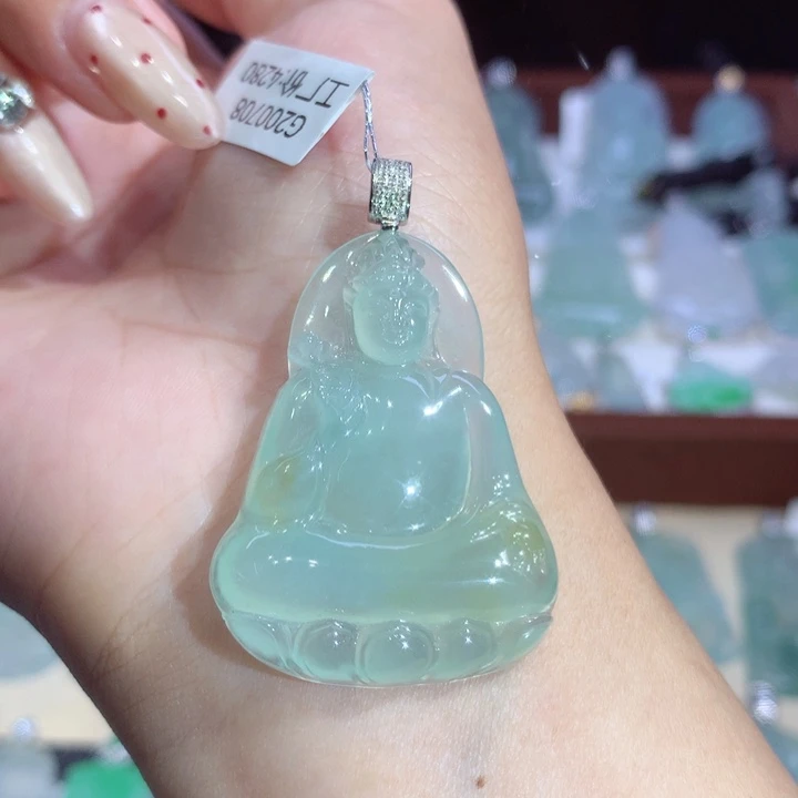 翡翠18K金镶嵌吊坠(不含链)财神爷