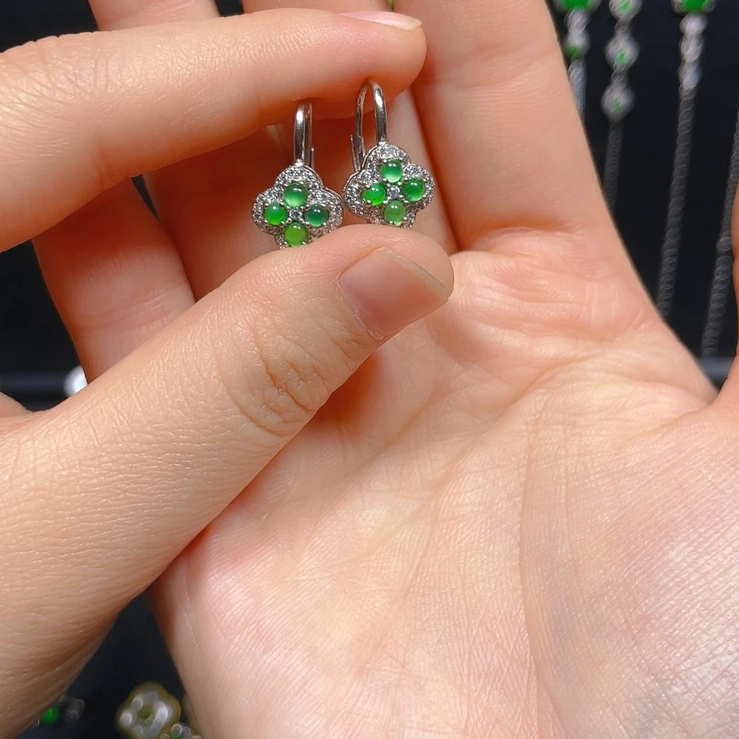 翡翠戒指银S925镶嵌耳扣