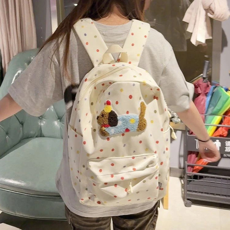 时尚百搭ins卡通波点腊肠狗双肩包休闲波点学生初中书包大容量TTT