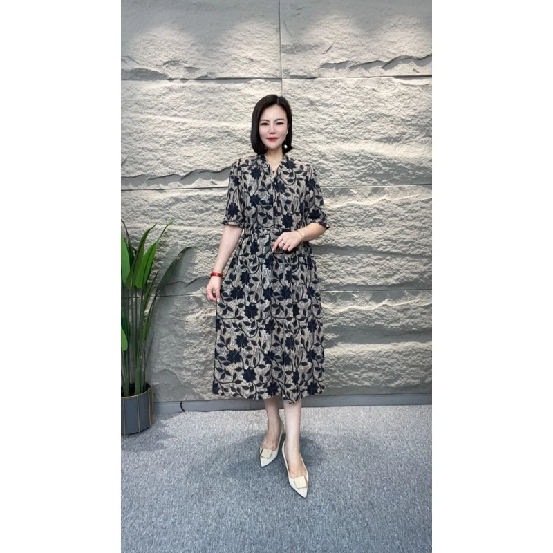 【千姿燕】5290新款立领黑色紫荆花时尚百搭气质显瘦女装连衣裙