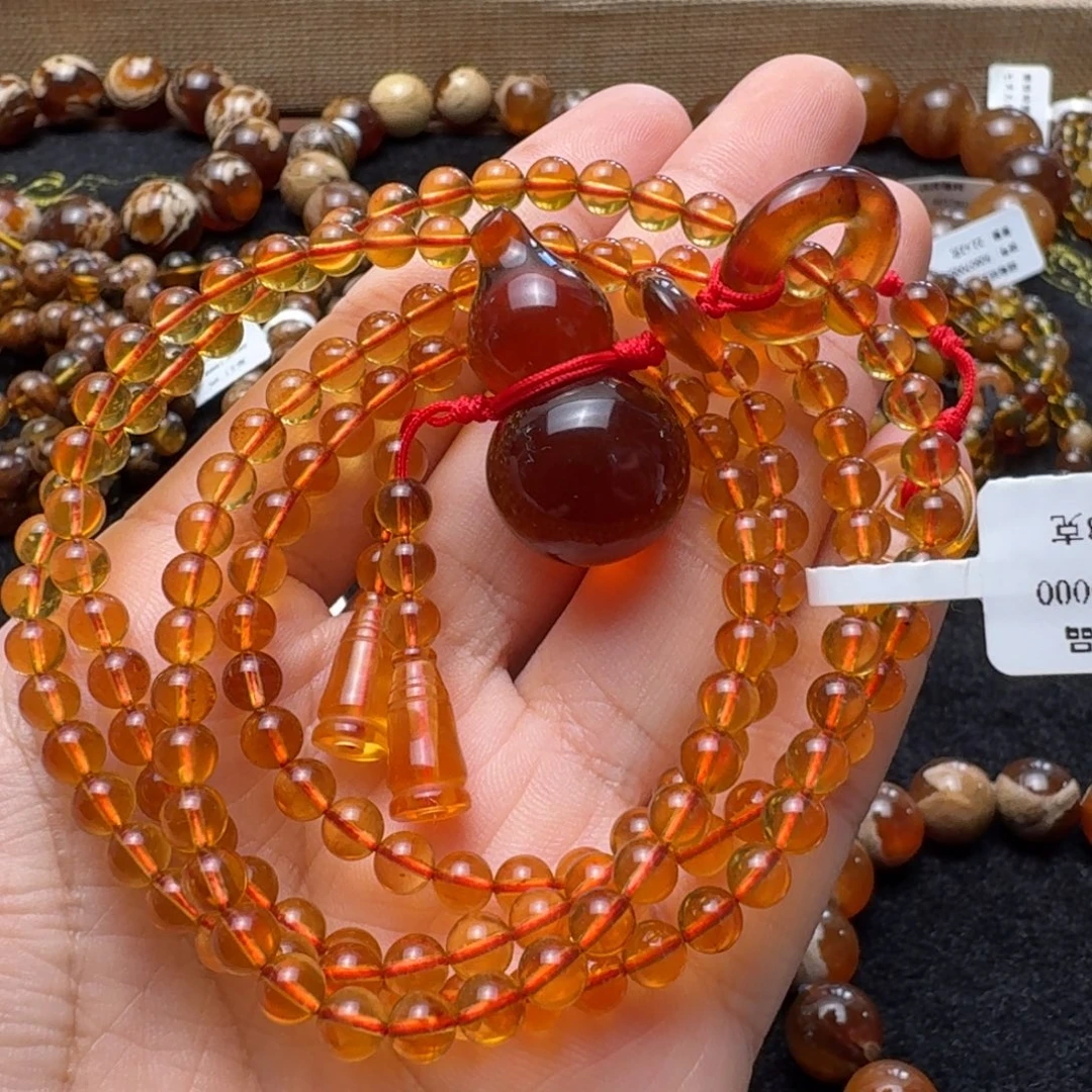 琥珀未镶嵌珠宝奇石橘蜜果冻料葫芦套链