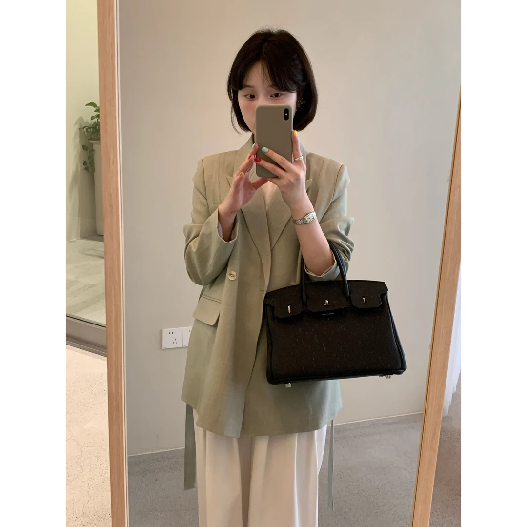 26012#抹茶#韩系后开叉设计感气质西装外套（福利）