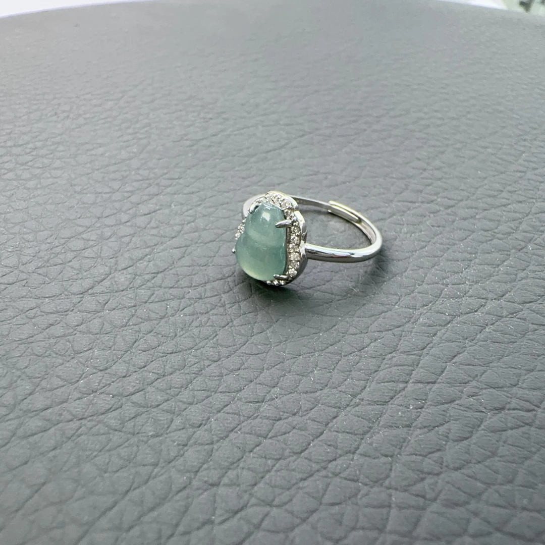 翡翠冰蓝水大葫芦戒指S925银