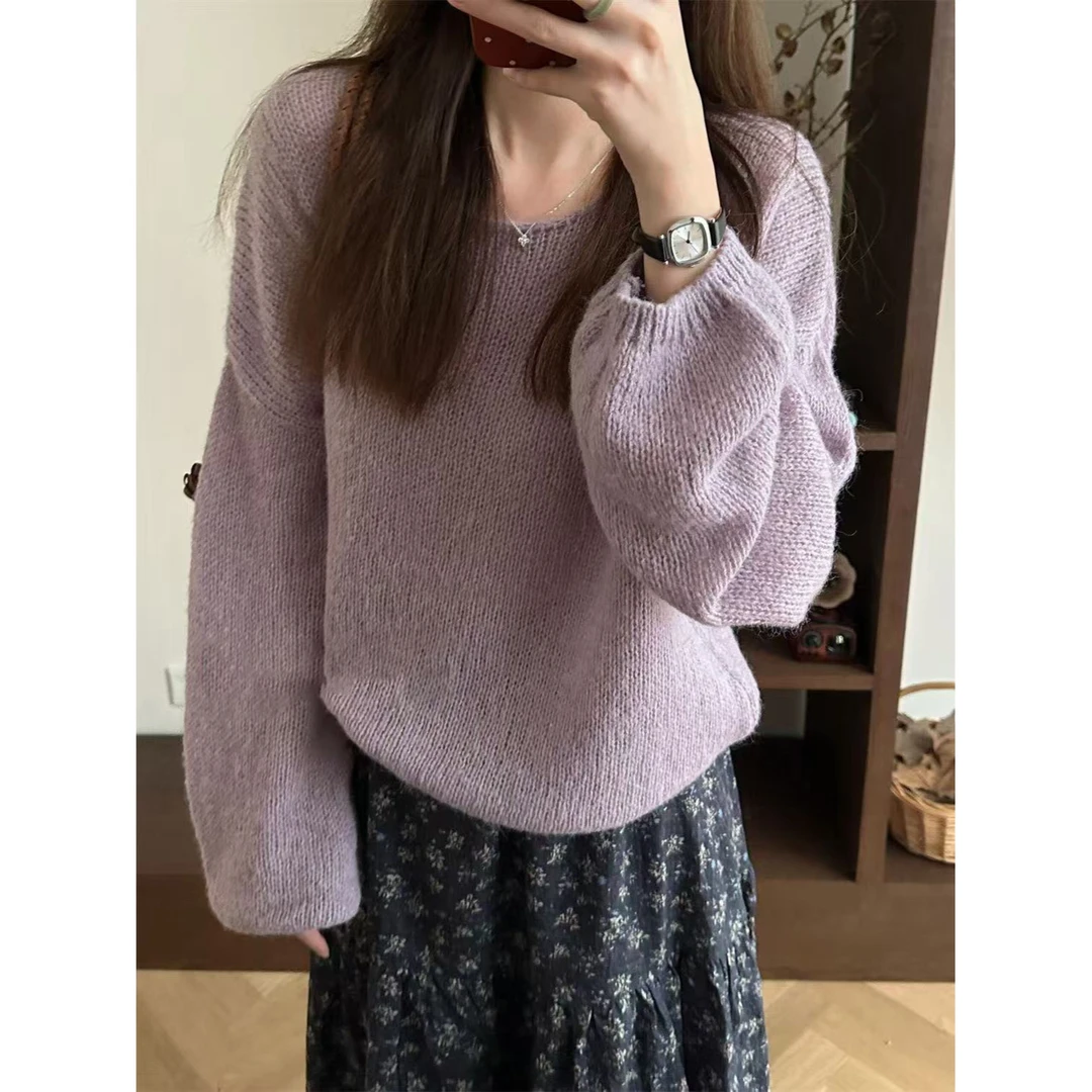 【婷婷家】小个子秋冬慵懒风紫色毛衣#30526