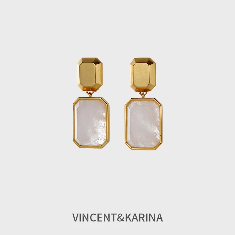 VINCENT&KARINA 铜合金耳饰 【雾漫冰川】水晶石高级轻奢无耳洞耳夹
