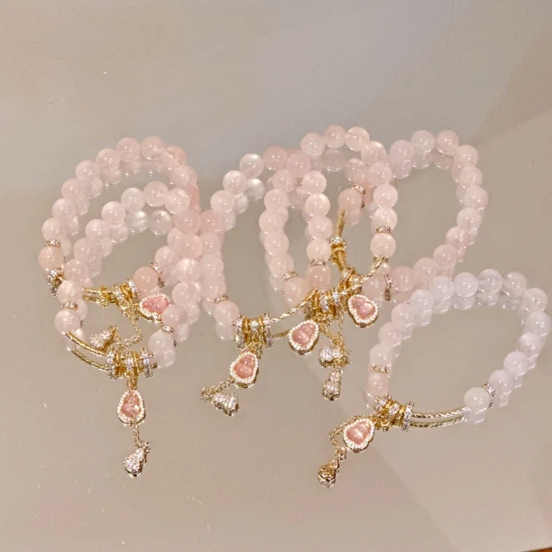 SG2164-［绯盈·鎏金葫芦系列］粉水晶合金锆石手串均有瑕色差多样发